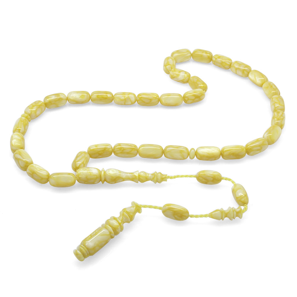 Systematic Capsule Cut Pearlescent Yellow Color Galalit Rosary