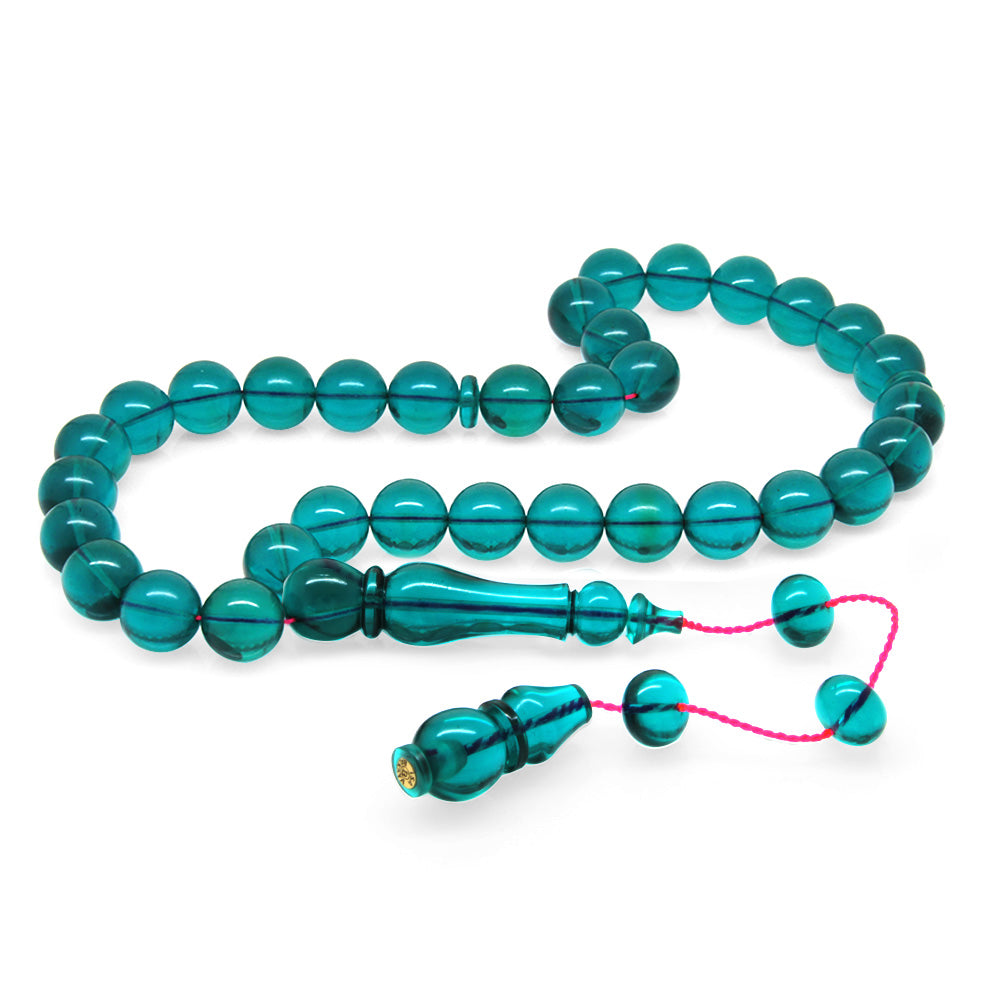 Systematic Sphere Cut Turquoise Color Fire Amber Rosary