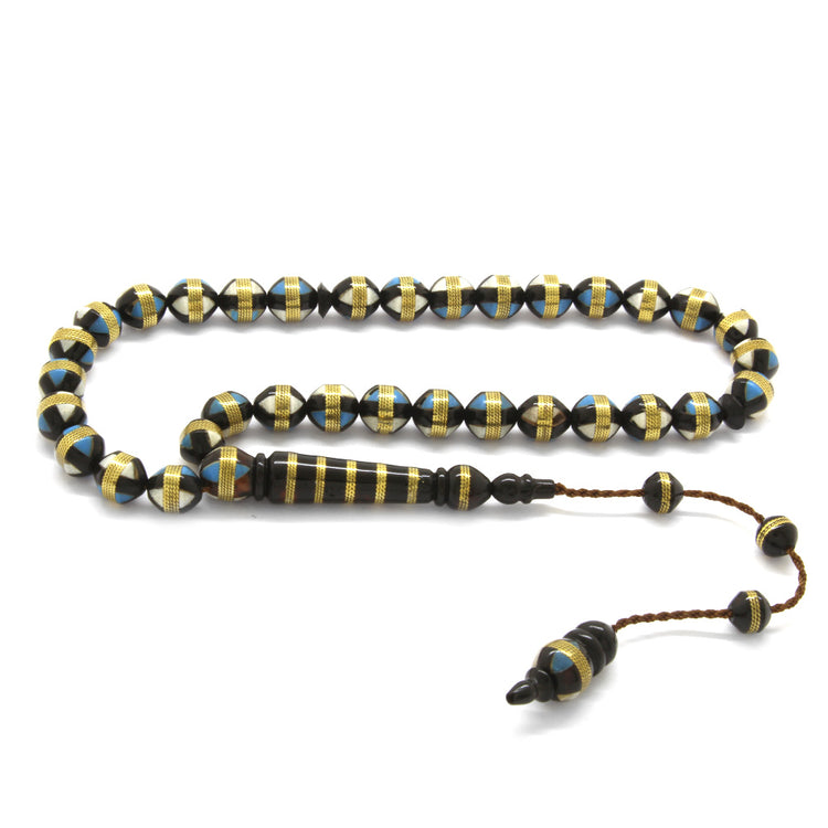 Systematic Blue-White Enamel Filled Brass Spiral Kuka Prayer Beads