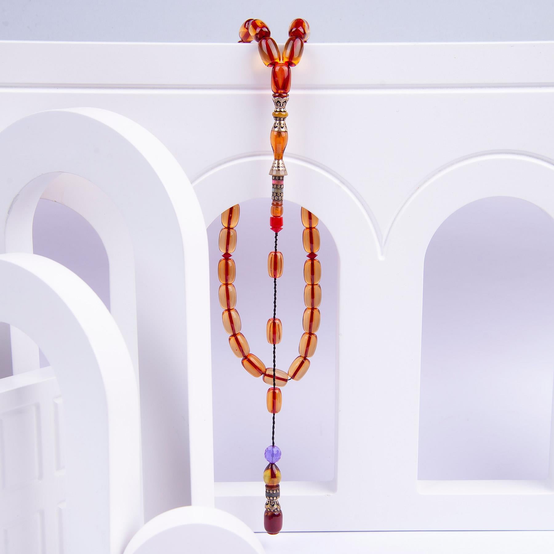 Ve Tesbih Embroidered Capsule fire Amber Prayer Beads 2