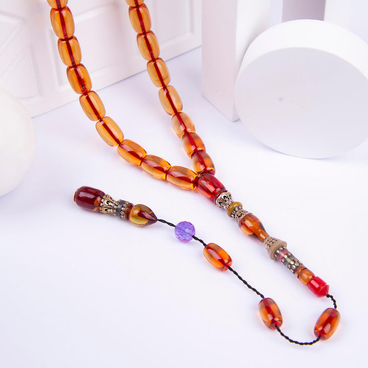 Ve Tesbih Embroidered Capsule fire Amber Prayer Beads 3
