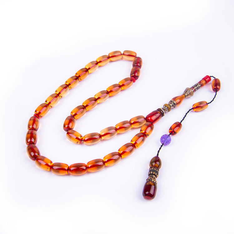 Ve Tesbih Embroidered Capsule fire Amber Prayer Beads 4