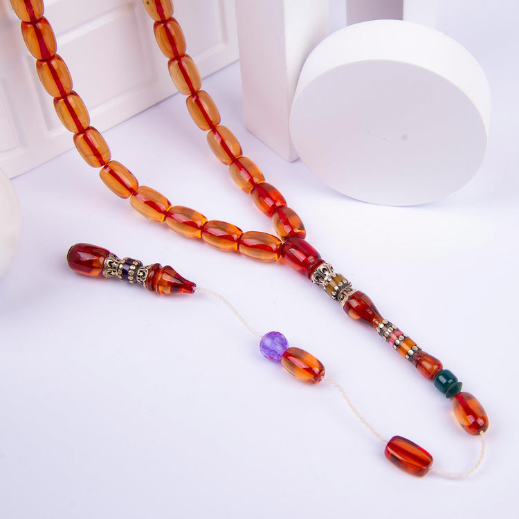 Ve Tesbih Embroidered Capsule Fire Amber Prayer Beads 3