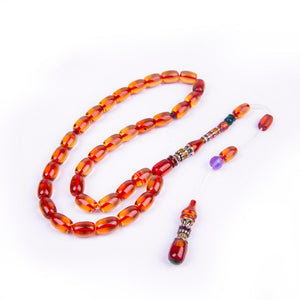 Ve Tesbih Embroidered Capsule Fire Amber Prayer Beads 4
