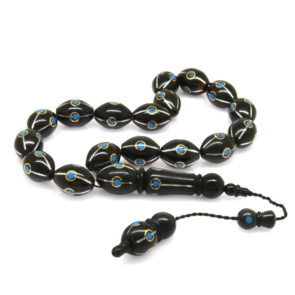 Systematic Brass Spiral Blue Enameled Kuka Efe Rosary