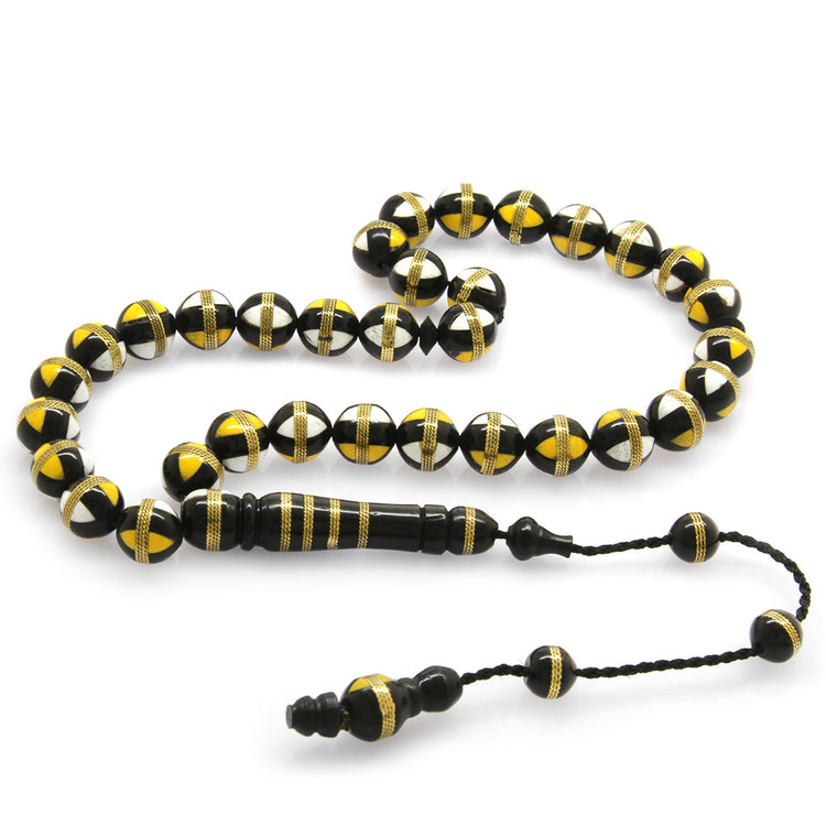 Systematic Brass Spiral Yellow-White Enamel Filled Kuka Prayer Beads