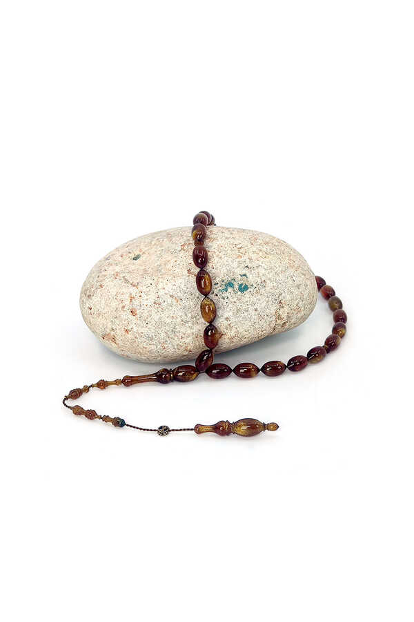 Amber Prayer Beads with Pearlescent Bezel