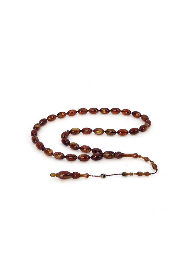 Amber Prayer Beads with Pearlescent Bezel Model System Z1913  