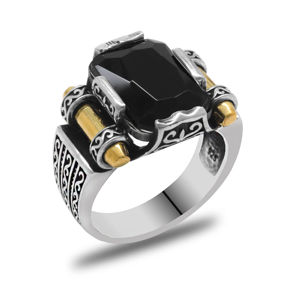 Avangarde Design 925 Sterling Silver Shah Jahan Ring with Black Baguette Stone