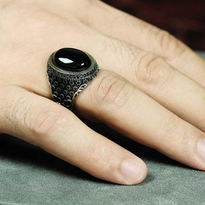 Black Model Agate Stone 925 Sterling Silver Men's Ring 1