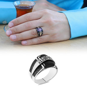925 Sterling Silver Menderes Ring with Black Onyx Stone 
