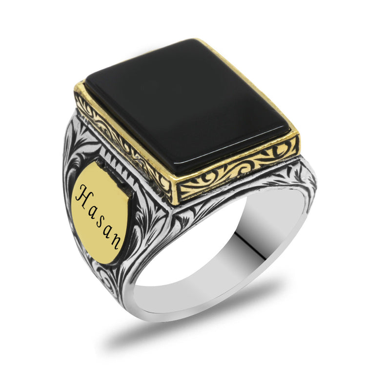  925 Sterling Silver Men's Ring with Personalized Name 