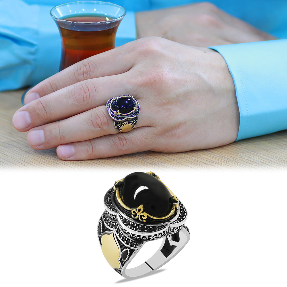 Black Onyx Stone Oval Design 925 Sterling Silver Men's Ring