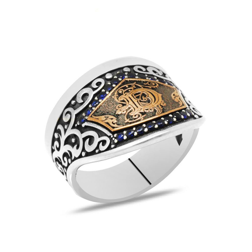 925 Sterling Silver Men's Archer (Zihgir) Ring with Black Zircon Stone