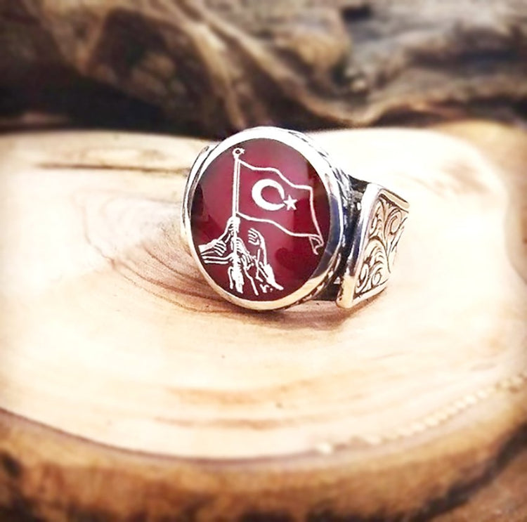 Enameled Silver Men's Ring with Personalized Name and Picture-2