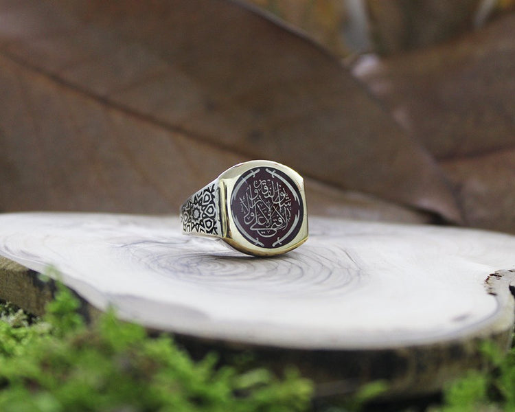 Enameled Round Silver Men's Ring with Name and Picture Motif-4