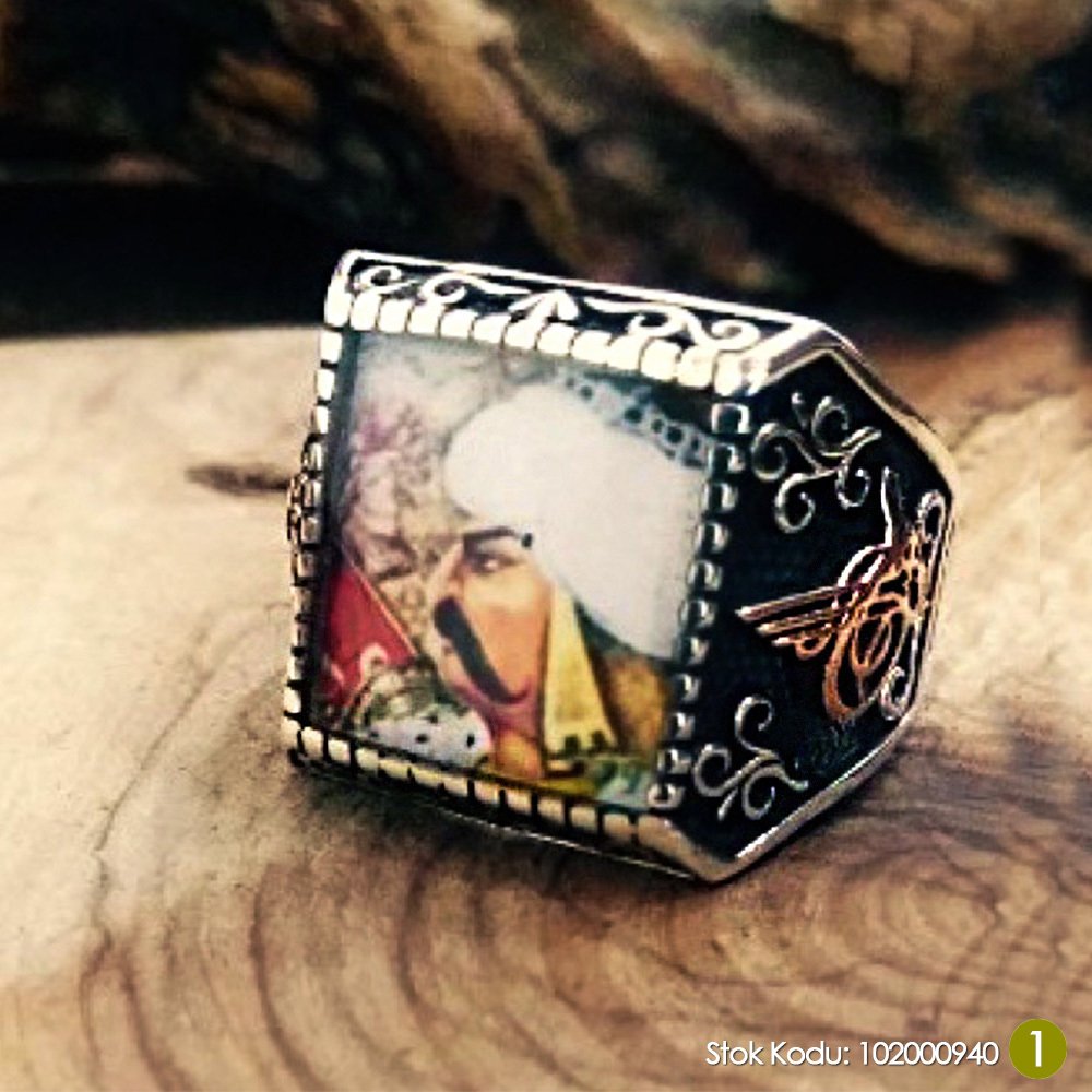 Enameled Silver Ring with Name and Picture and Coat of Arms-5