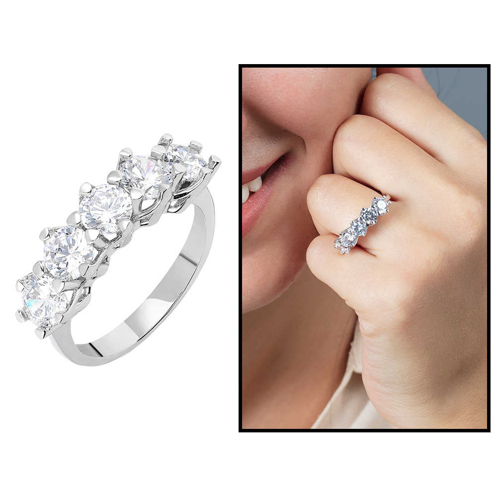 Starlight Diamond Diamond Mounted 925 Sterling Silver Women&#39;s Five Stone Ring