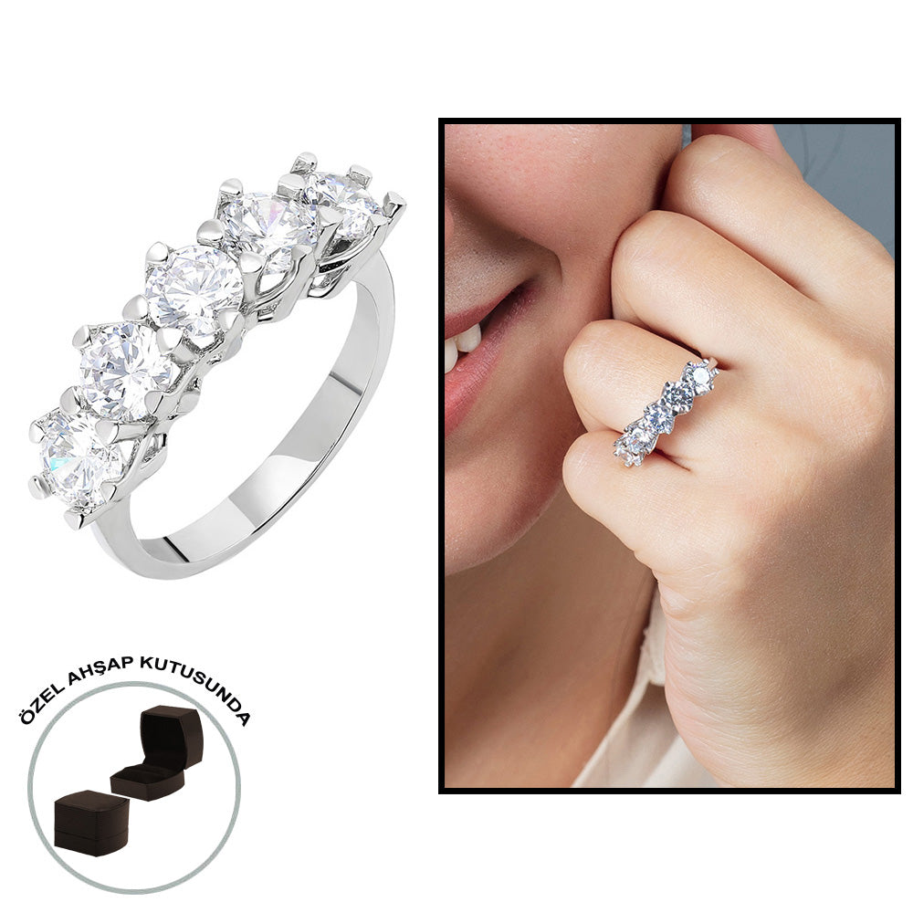 Starlight Diamond Diamond Mounted 925 Sterling Silver Women&#39;s Five Stone Ring