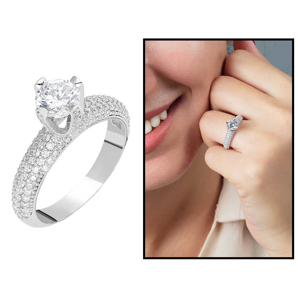 Starlight Diamond Diamond Mounted Love Themed 925 Sterling Silver Women&#39;s Solitaire Ring