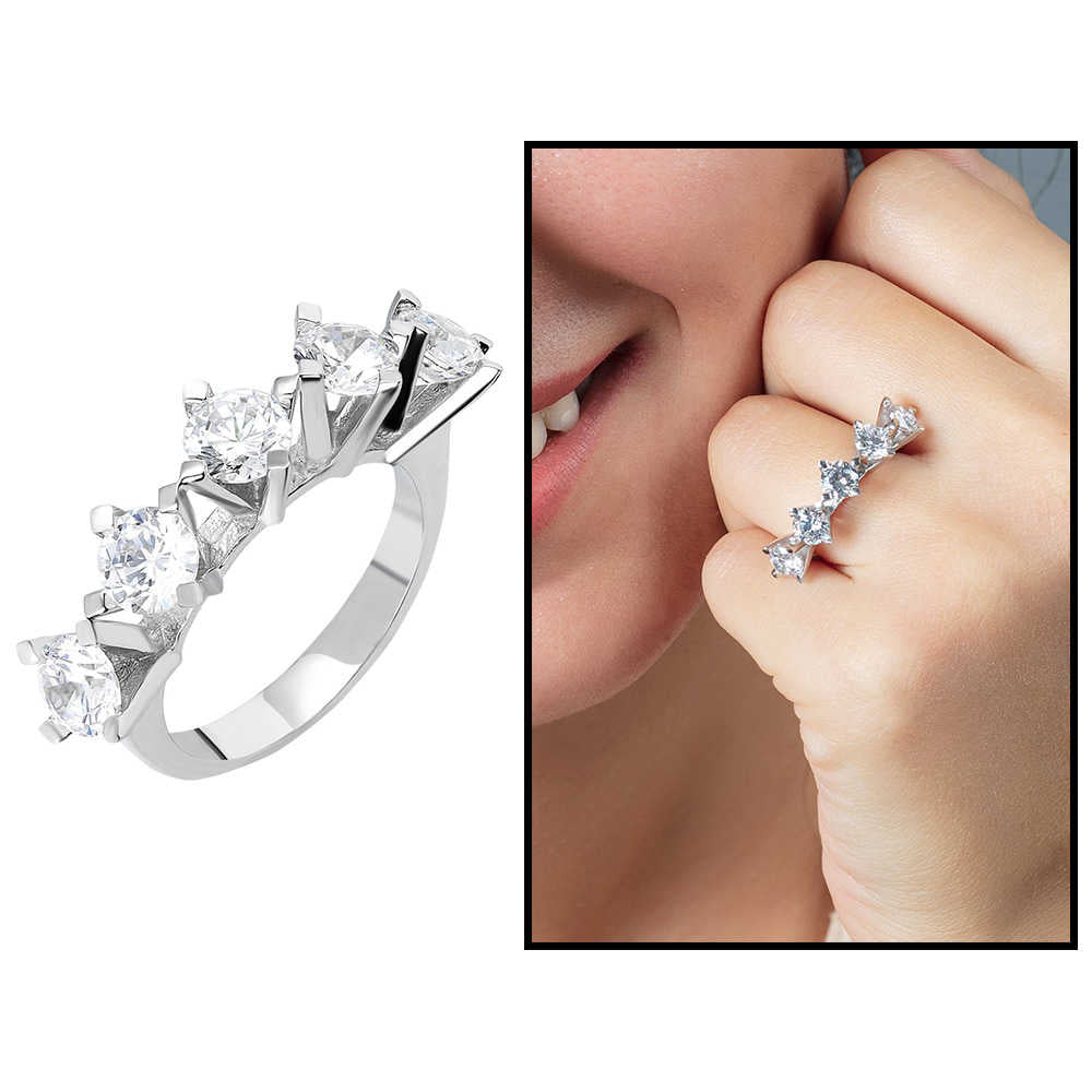 Starlight Diamond Diamond Mounted Elegance 925 Sterling Silver Women&#39;s Five Stone Ring