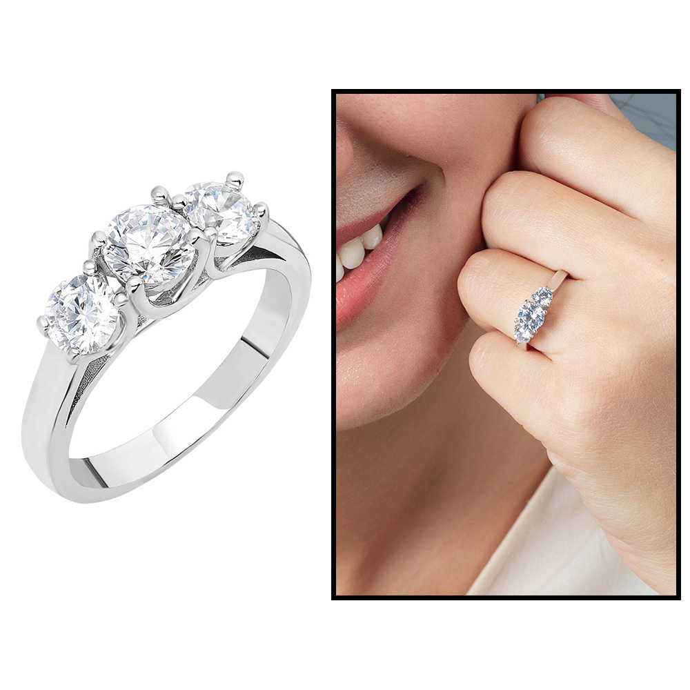 Starlight Diamond Diamond Mounting Mini Design 925 Sterling Silver Women&#39;s Tria Ring