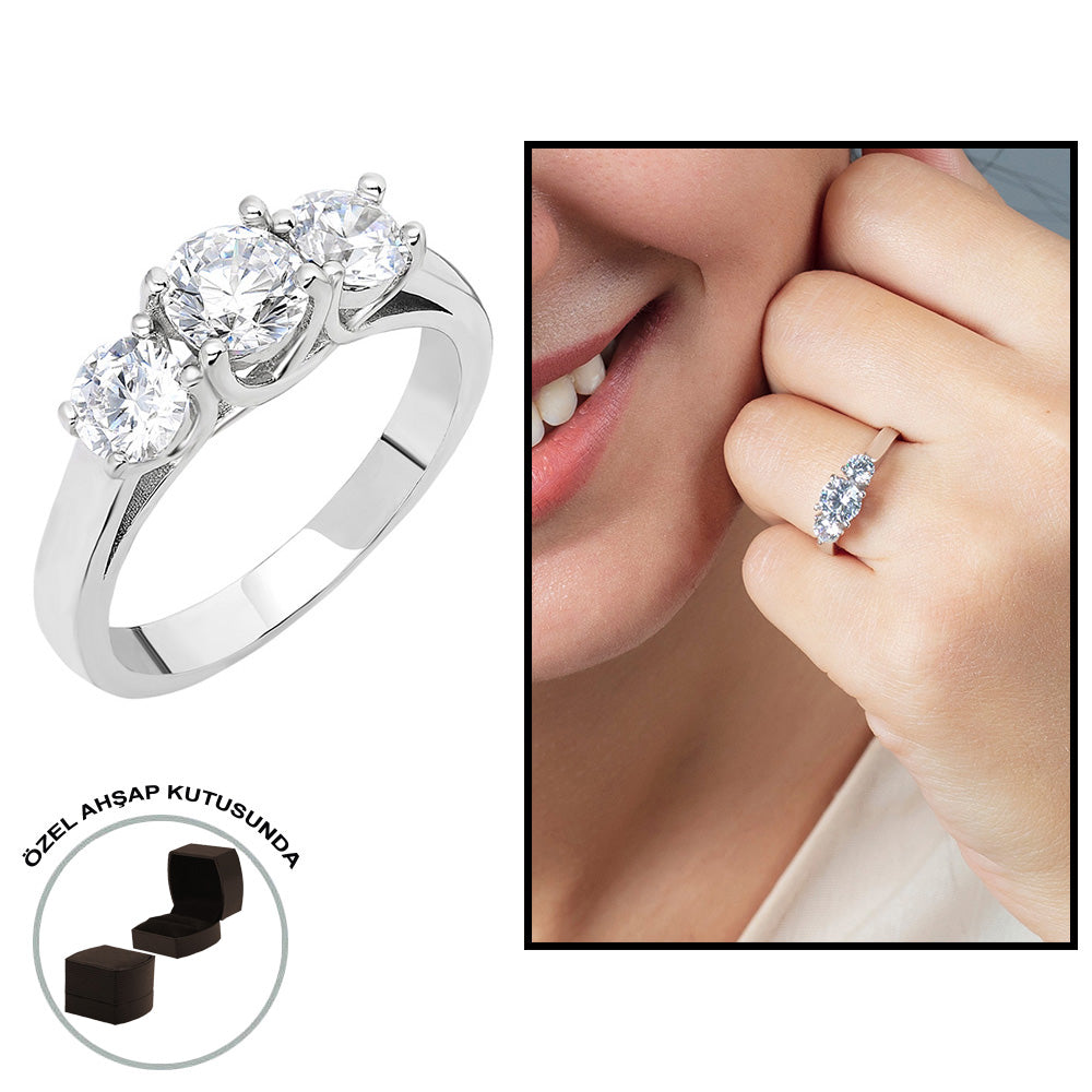 Starlight Diamond Diamond Mounting Mini Design 925 Sterling Silver Women&#39;s Tria Ring