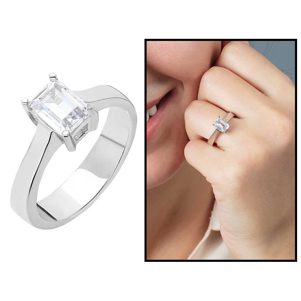 Starlight Diamond Diamond Mounting Minimal Design 925 Sterling Silver Women&#39;s Baguette Ring
