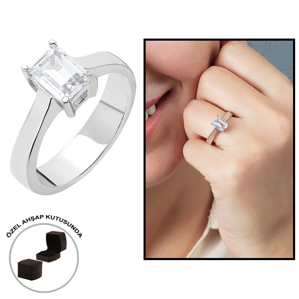 Starlight Diamond Diamond Mounting Minimal Design 925 Sterling Silver Women&#39;s Baguette Ring