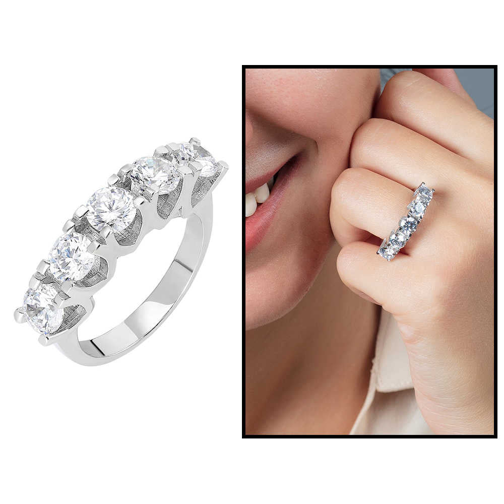Starlight Diamond Diamond Mounting U Design 925 Sterling Silver Women&#39;s Five Stone Ring