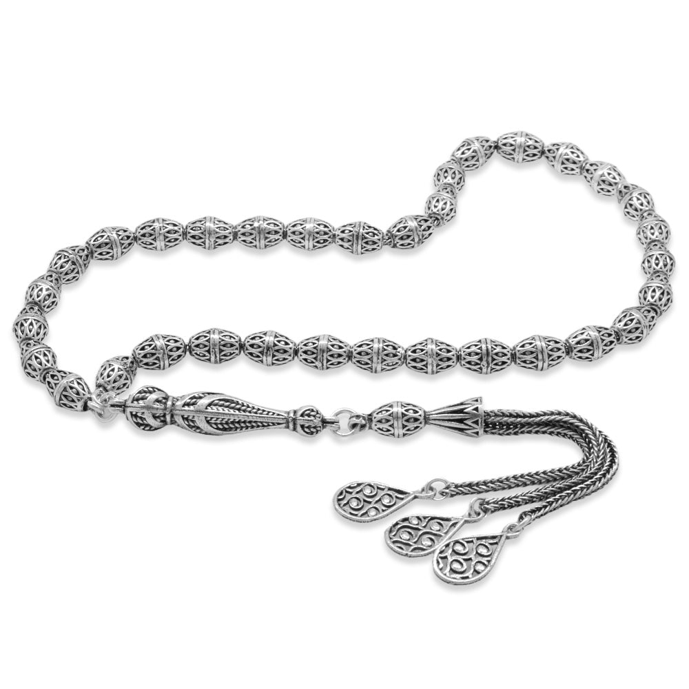 925 Sterling Silver Rosary with Water Drop Tassels