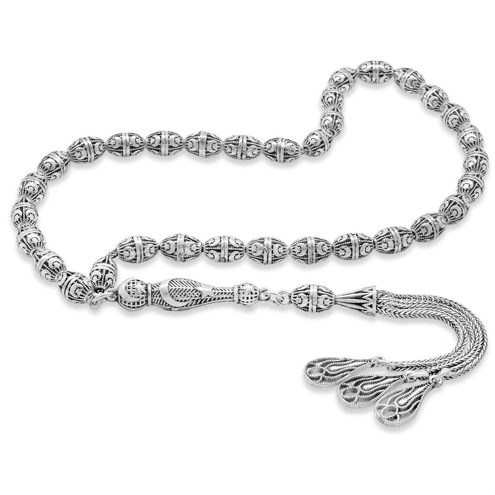 925 Sterling Silver Rosary with Tassel and Star and Crescent
