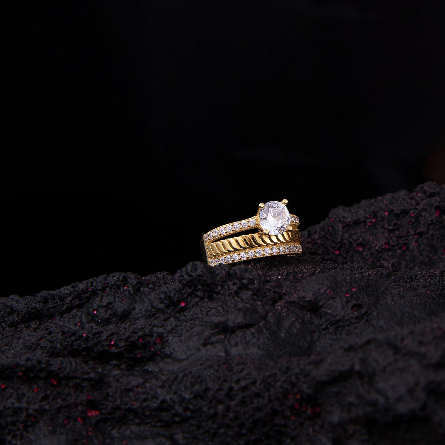 Single Stone Wedding Ring Gold Silver Ring -2986