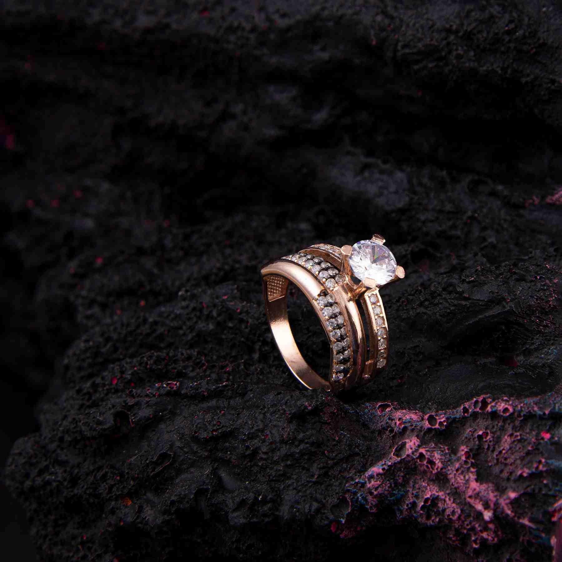 Single Stone Wedding Ring Rose Silver Ring -2988
