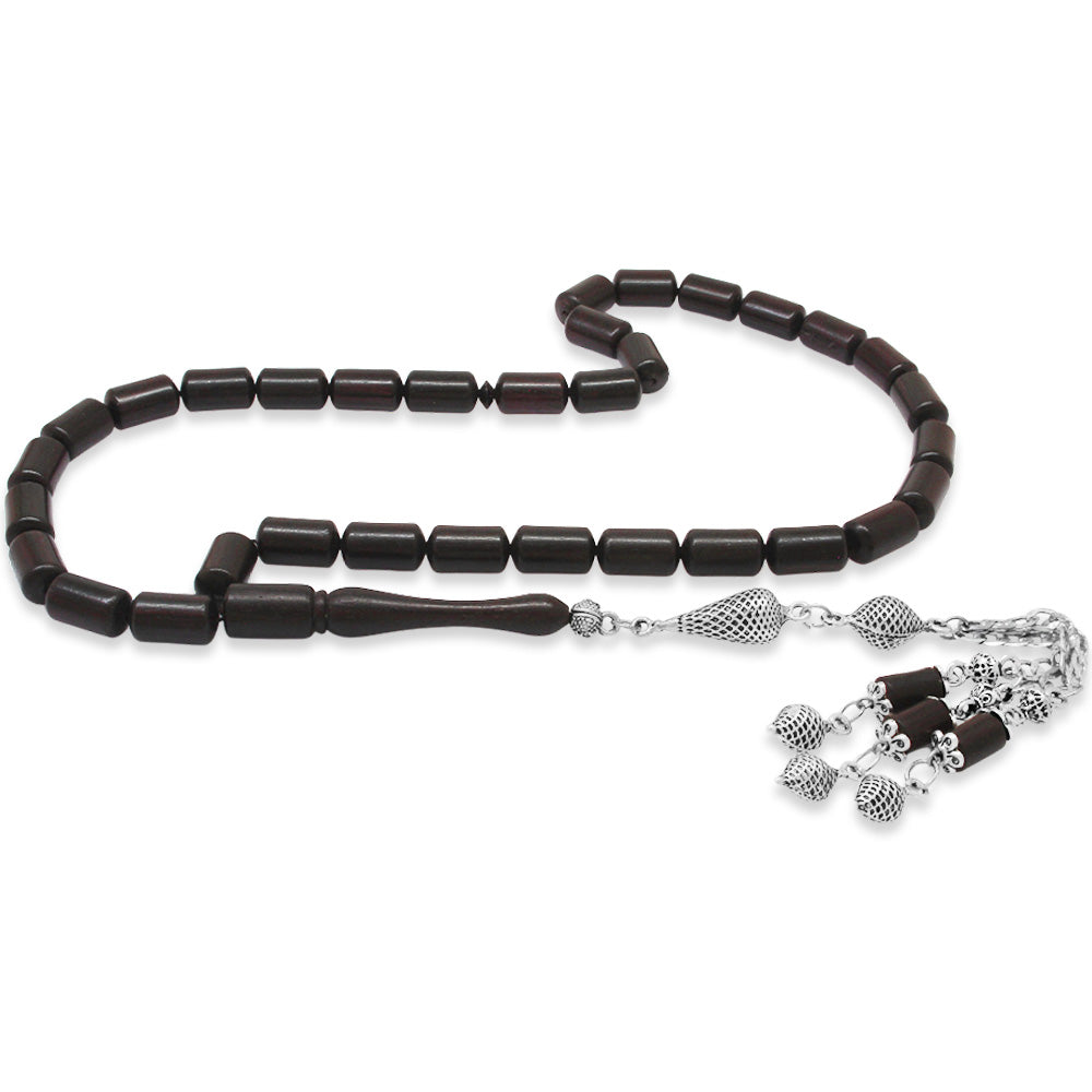 Filigree Design Gurmet Chain Tarnish-Free Metal Tassel Capsule Cut Ebony Wood Prayer Beads