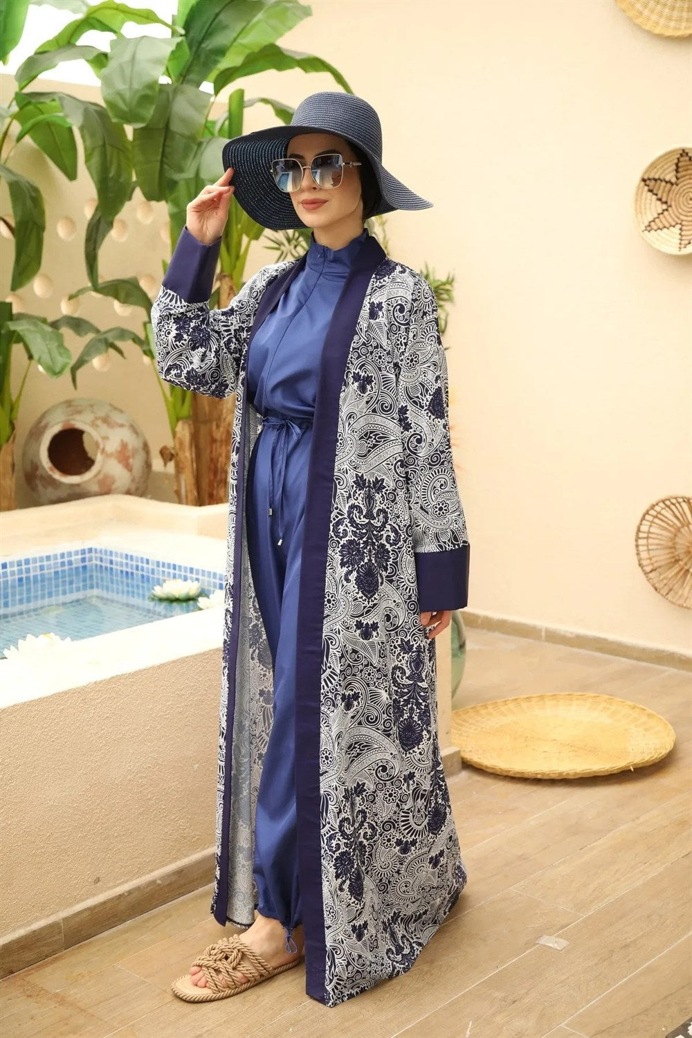 Tesettür Mayo Şal Desen Kimono