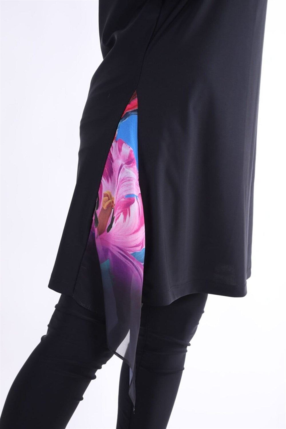 Hijab Swimsuit Set of 2 with Chiffon Sides - Black Fuchsia