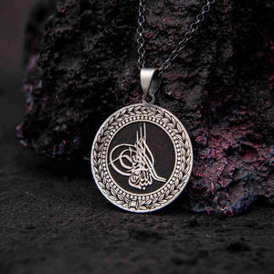  Tugra Embroidered Medallion Model 925 Sterling Silver Necklace 1
