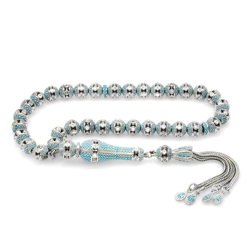 Silver Rosary with Turquoise Zircon Stones