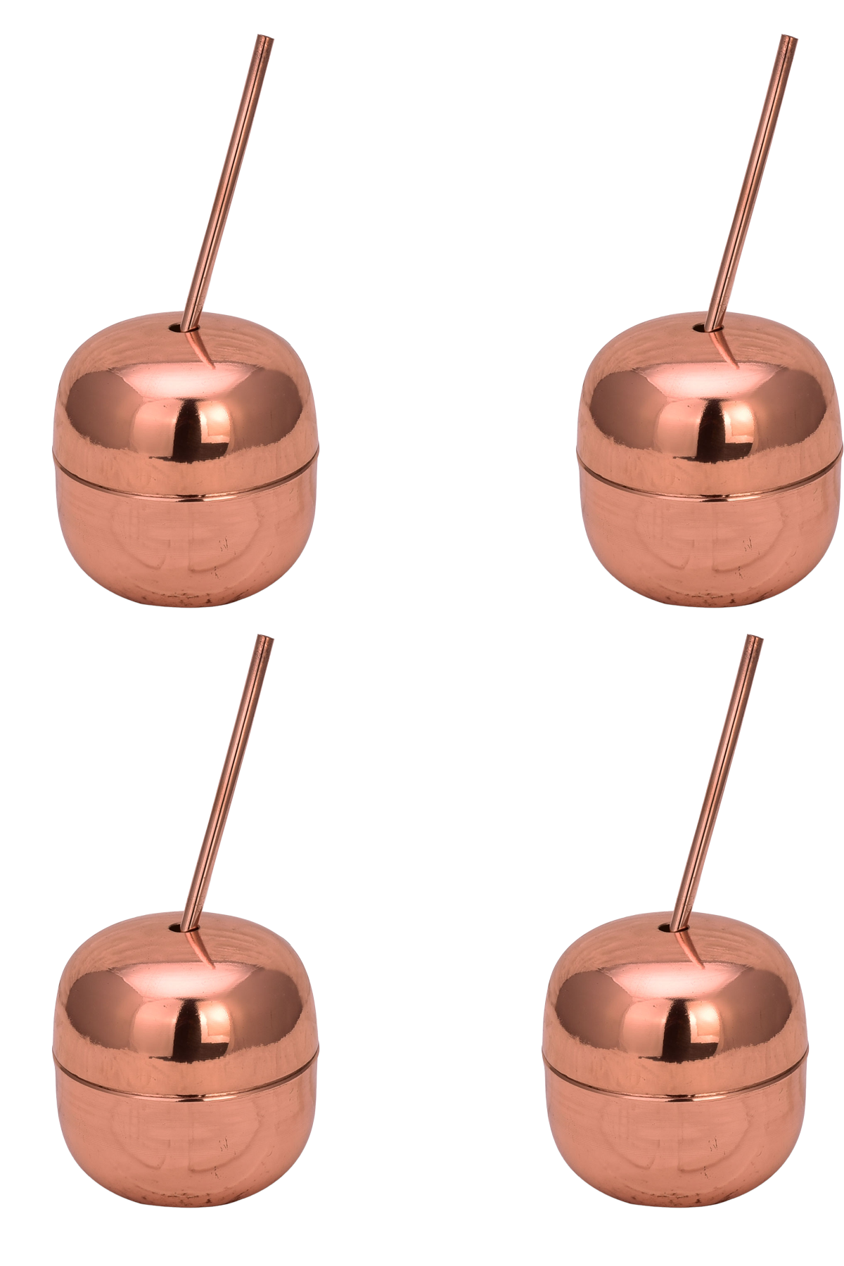 Copper Apple Cup with Straw 250 Ml Set of 4