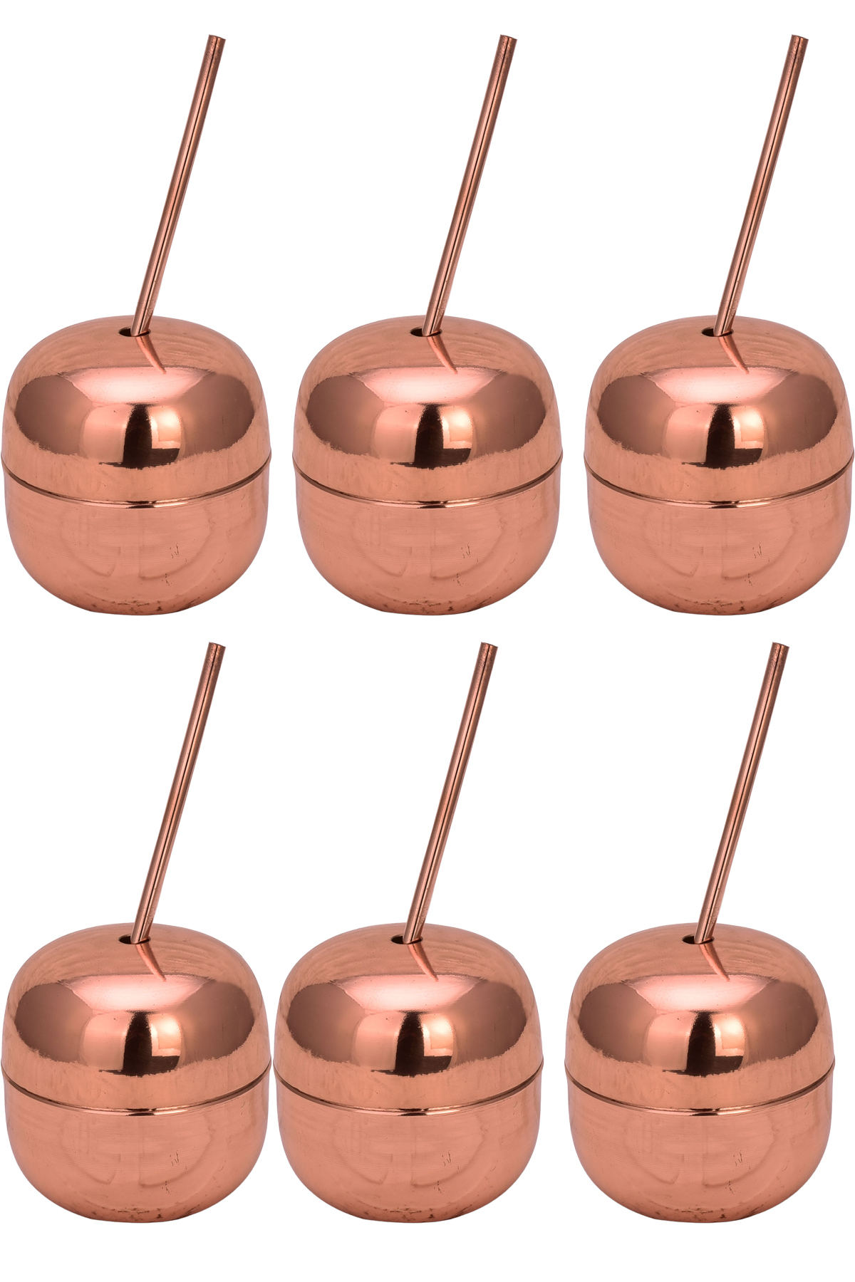 Copper Apple Cup with Straw 250 Ml Set of 6