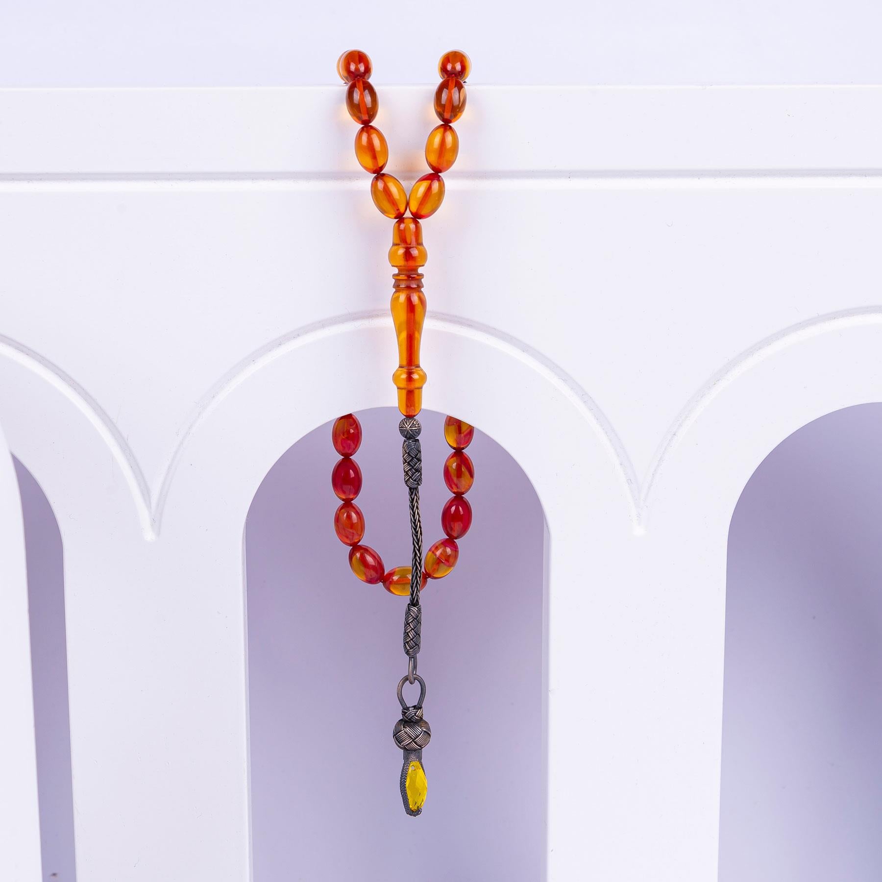 1000 Carat Silver Fire Amber Rosary with Kazaz Tassels 