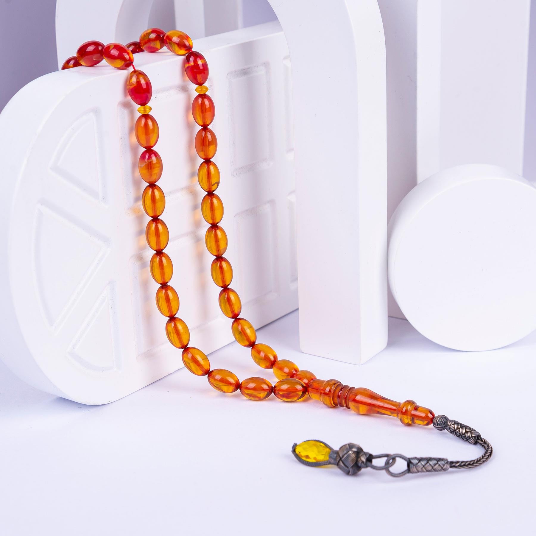 1000 Carat Silver Fire Amber Rosary 