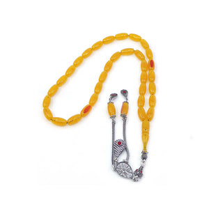925 Sterling Silver Tasseled Capsule Cut Amber Rosary 3