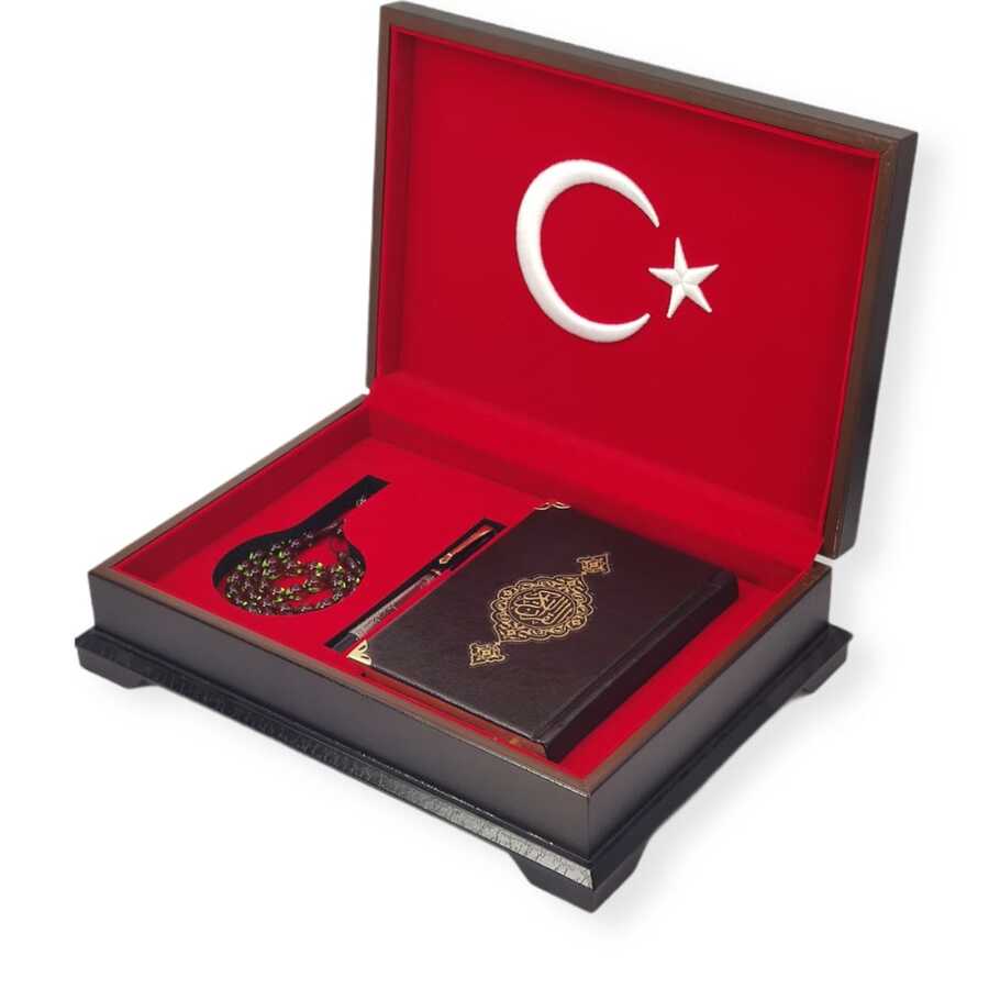 Crescent and Star Quran Set with Wooden Box