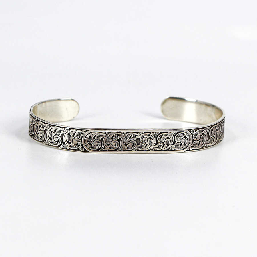 Ve Tesbih Silver Cuff Bracelet with Engraving Pattern 2