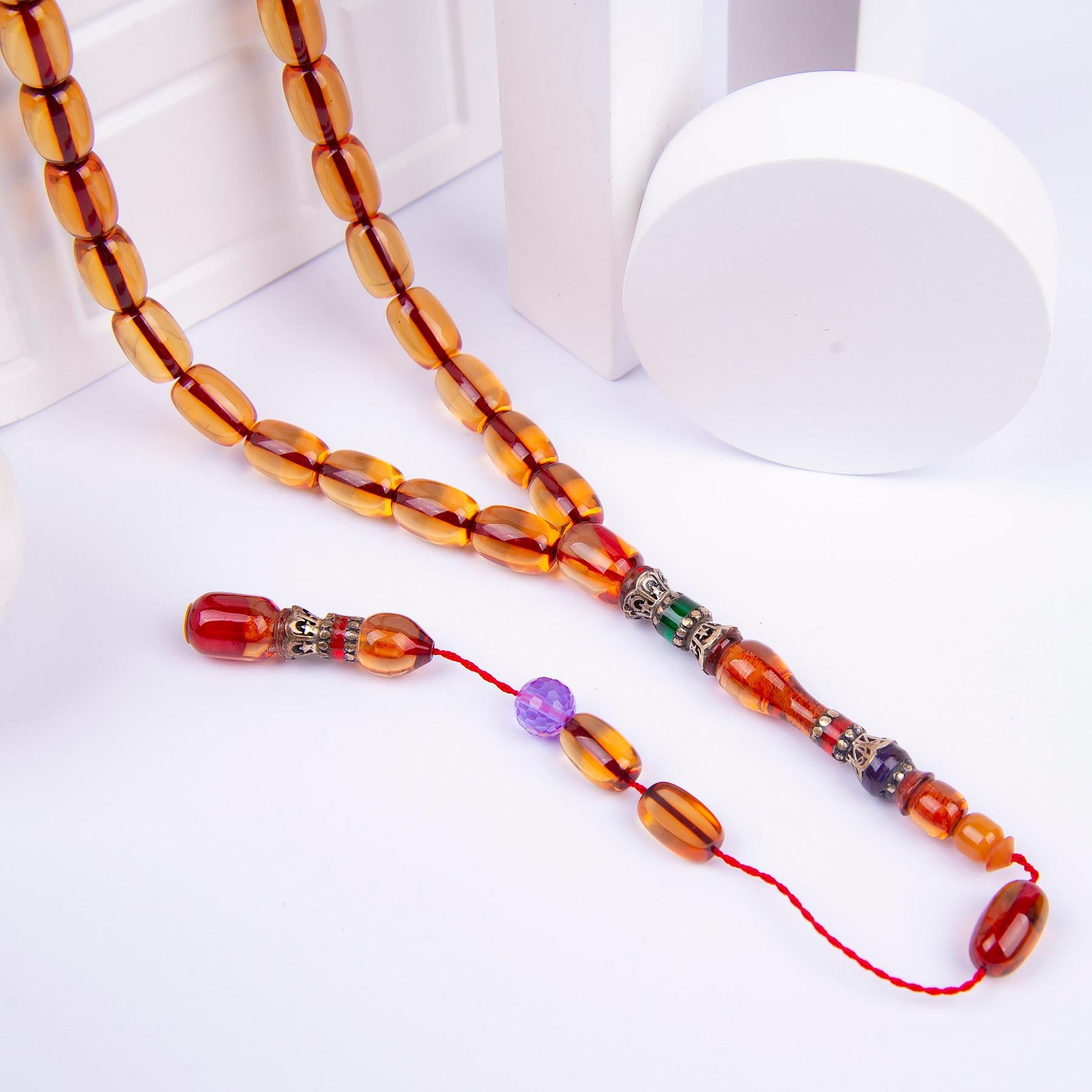 Systematic Capsule Cut Nakkaş İmame Ateş Amber Prayer Beads 2