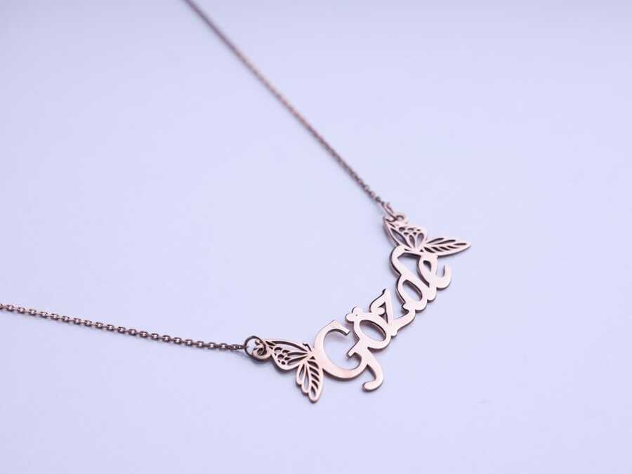 Ve Tesbih Butterfly Personalized Silver Necklace 1