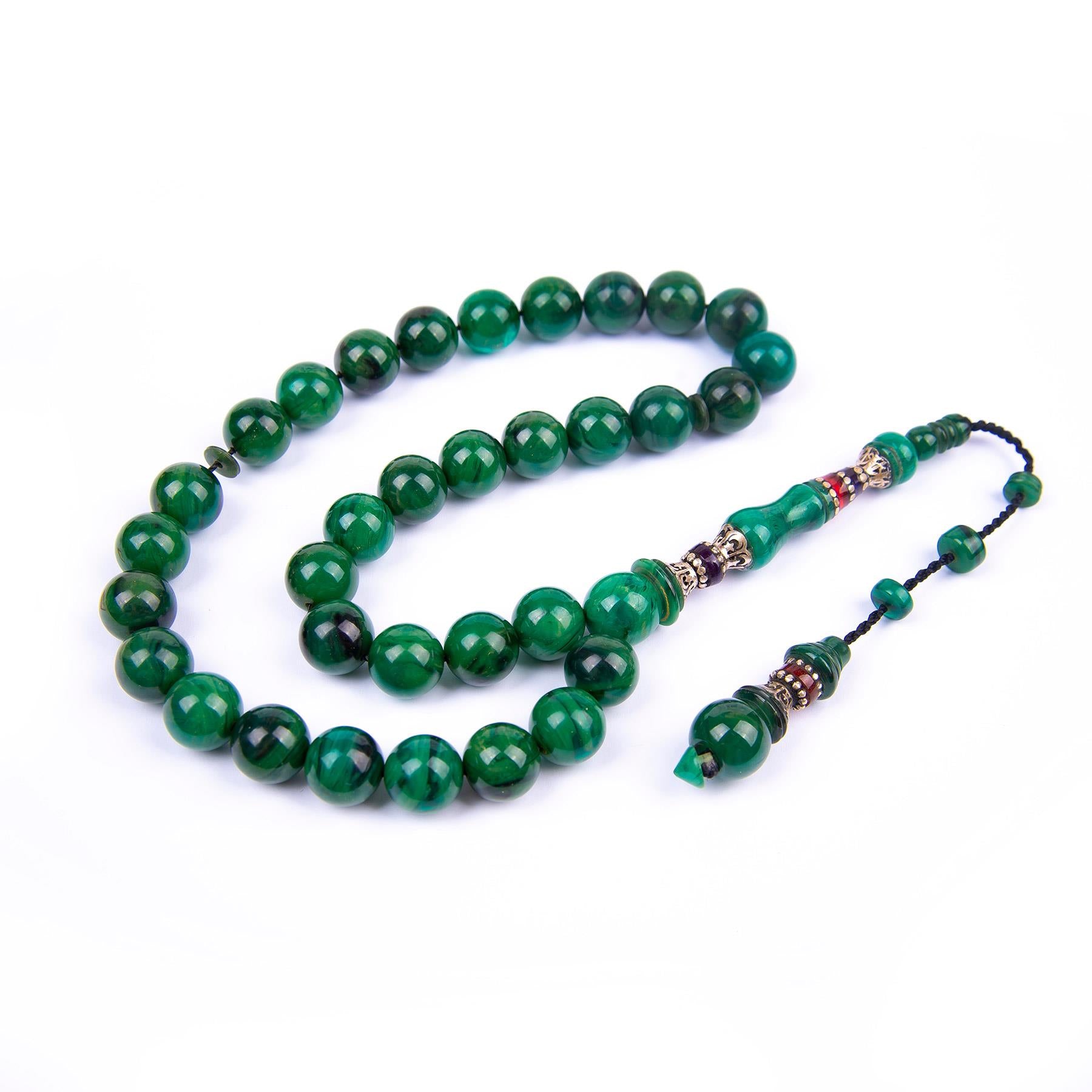 Systematic Sphere Cut Nakkaş Imame Pressed Amber Prayer Beads 4