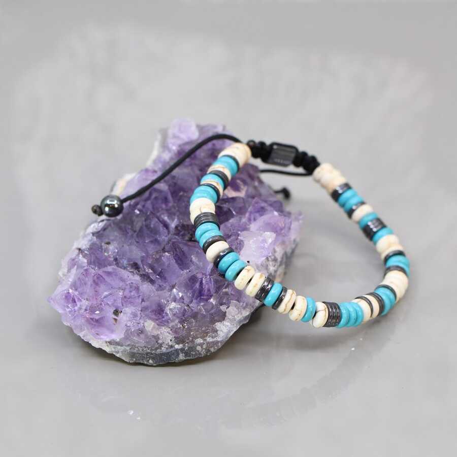 Macrame Braided Howlite Turquoise and Hematite Natural Stone Bracelet 1